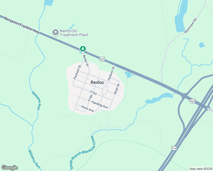 map of restaurants, bars, coffee shops, grocery stores, and more near Hudson Street in Revloc