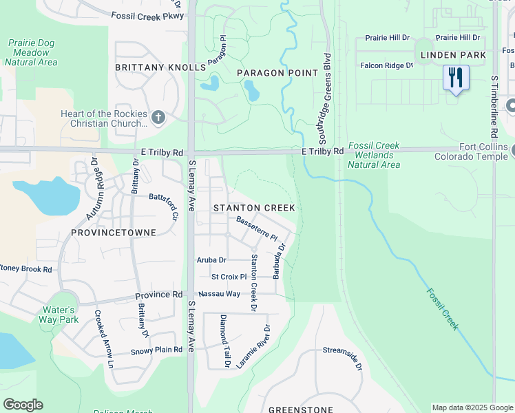 map of restaurants, bars, coffee shops, grocery stores, and more near 1238 Saint John Place in Fort Collins