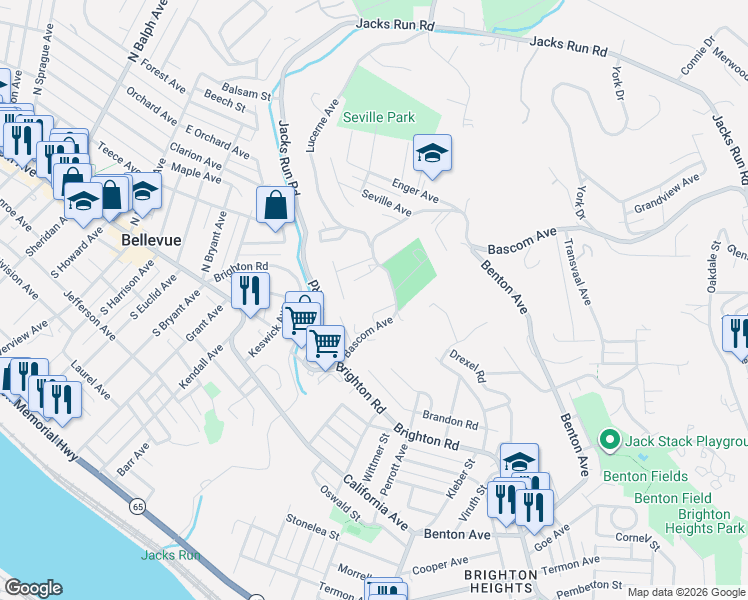 map of restaurants, bars, coffee shops, grocery stores, and more near 516 Bascom Avenue in Pittsburgh
