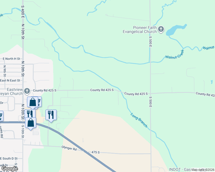 map of restaurants, bars, coffee shops, grocery stores, and more near 4569 County Road 425 South in Gas City