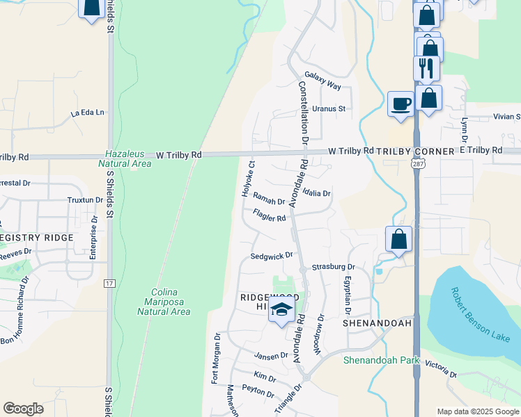 map of restaurants, bars, coffee shops, grocery stores, and more near 606 Flagler Road in Fort Collins