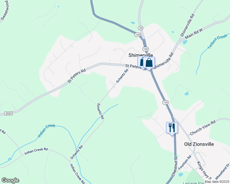 map of restaurants, bars, coffee shops, grocery stores, and more near 5702 Schantz Road in Emmaus
