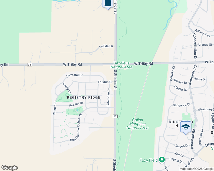 map of restaurants, bars, coffee shops, grocery stores, and more near 6715 Enterprise Drive in Fort Collins