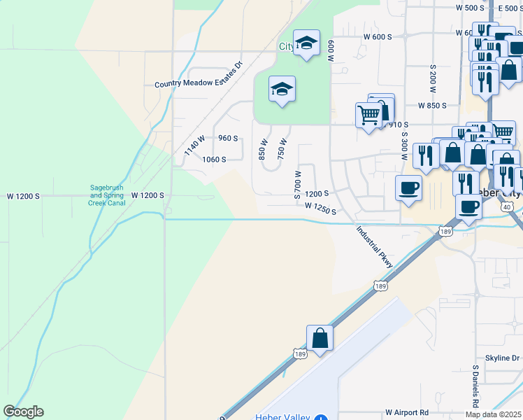 map of restaurants, bars, coffee shops, grocery stores, and more near 799 West 1250 South in Heber City