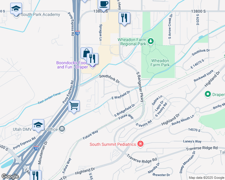 map of restaurants, bars, coffee shops, grocery stores, and more near 171 Daisyfield Drive in Draper