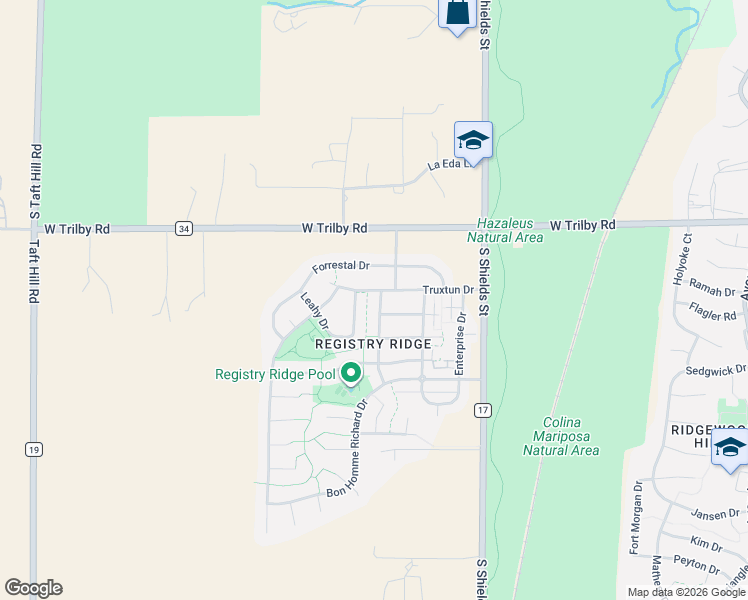 map of restaurants, bars, coffee shops, grocery stores, and more near 1308 Truxtun Drive in Fort Collins