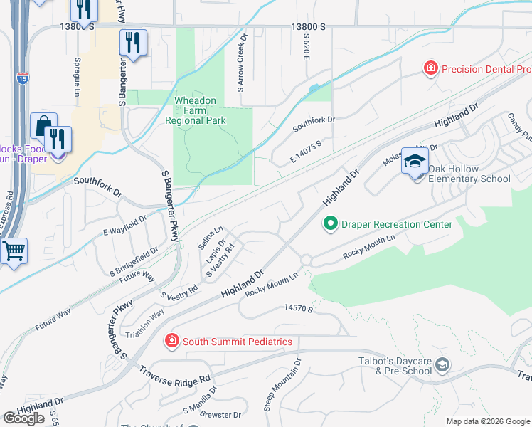 map of restaurants, bars, coffee shops, grocery stores, and more near 537 East Ports Cove in Draper