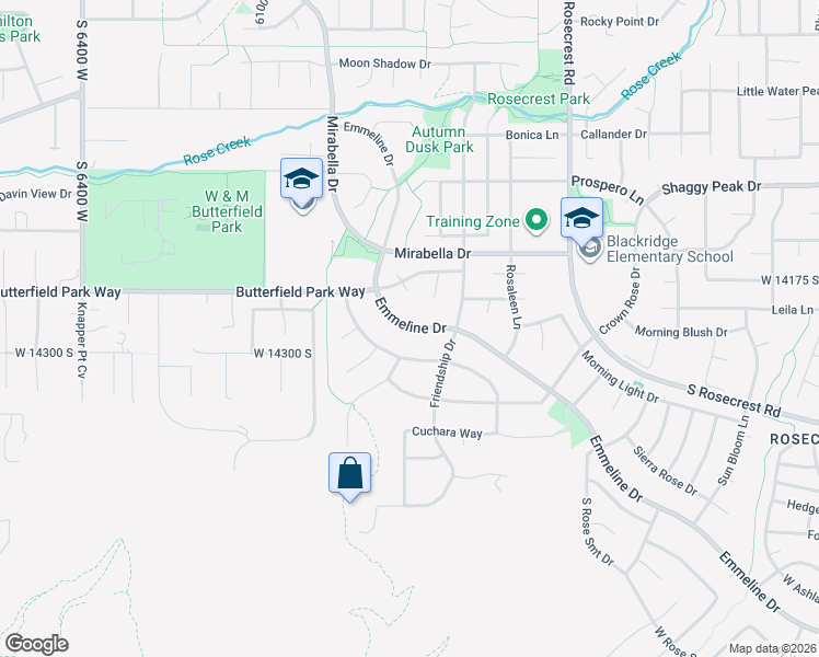 map of restaurants, bars, coffee shops, grocery stores, and more near 5856 Emmeline Drive in Herriman