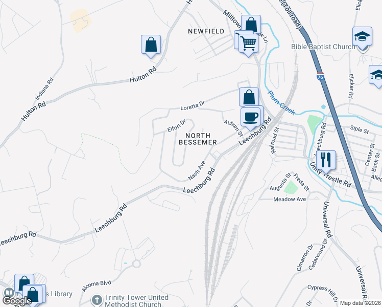 map of restaurants, bars, coffee shops, grocery stores, and more near 109 Vetter Drive in Pittsburgh