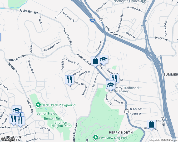 map of restaurants, bars, coffee shops, grocery stores, and more near 418 Roosevelt Avenue in Pittsburgh