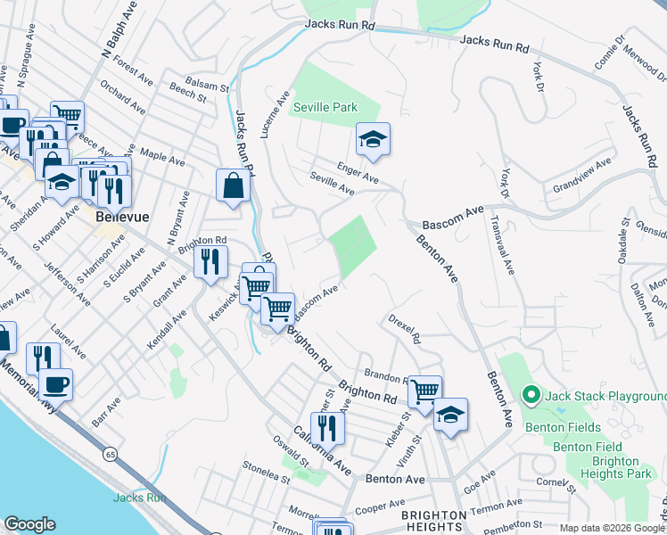map of restaurants, bars, coffee shops, grocery stores, and more near 516 Bascom Avenue in Pittsburgh