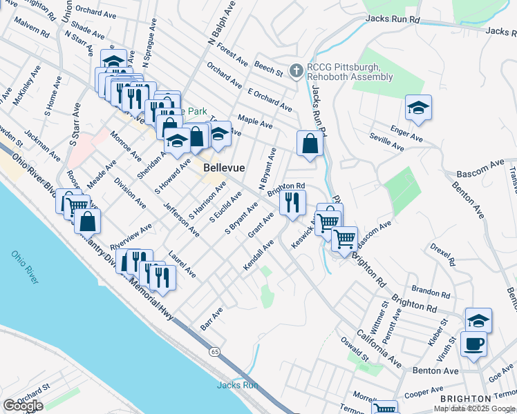 map of restaurants, bars, coffee shops, grocery stores, and more near 230 Lincoln Avenue in Bellevue