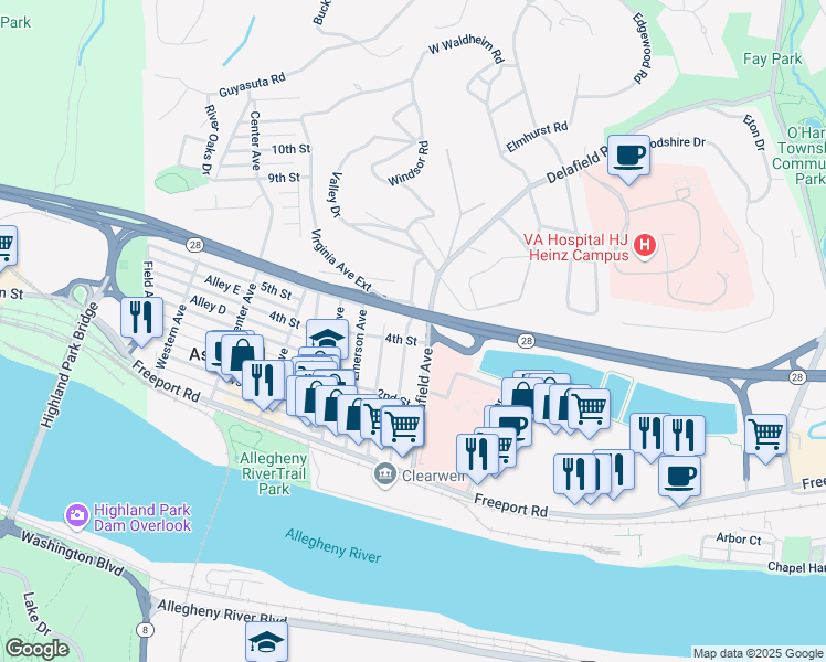 map of restaurants, bars, coffee shops, grocery stores, and more near 700 4th Street in Pittsburgh