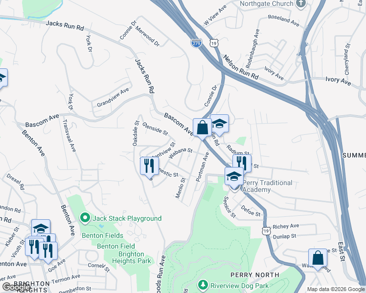 map of restaurants, bars, coffee shops, grocery stores, and more near 418 Roosevelt Avenue in Pittsburgh