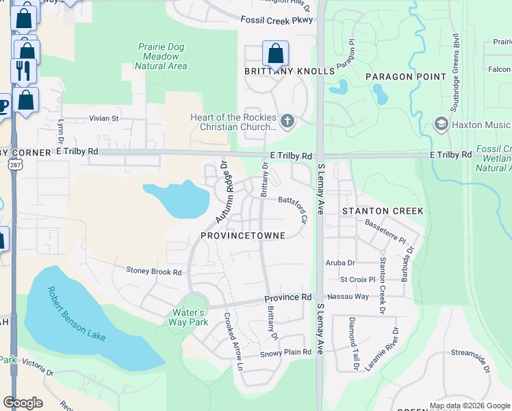 map of restaurants, bars, coffee shops, grocery stores, and more near 901 Battsford Circle in Fort Collins