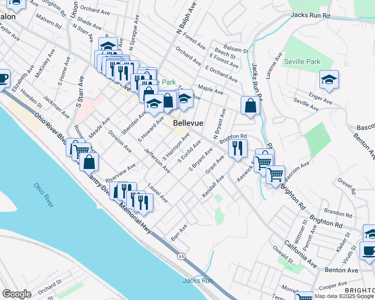 map of restaurants, bars, coffee shops, grocery stores, and more near 35 South Harrison Avenue in Pittsburgh