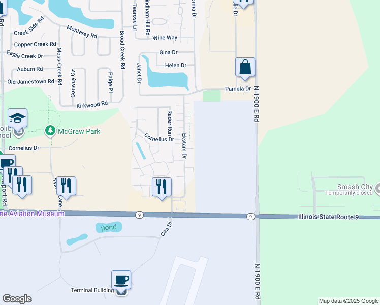map of restaurants, bars, coffee shops, grocery stores, and more near 1041 Ekstam Drive in Bloomington