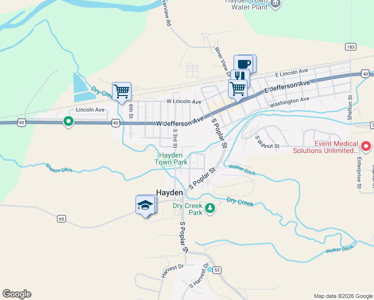 map of restaurants, bars, coffee shops, grocery stores, and more near 505 West Washington Avenue in Hayden