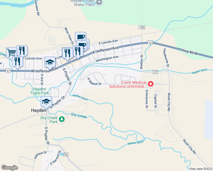 map of restaurants, bars, coffee shops, grocery stores, and more near 302 Crandall Avenue in Hayden
