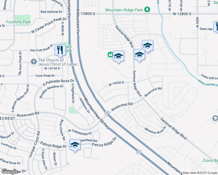 map of restaurants, bars, coffee shops, grocery stores, and more near 4537 Lower Meadow Drive in Herriman