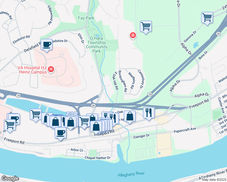 map of restaurants, bars, coffee shops, grocery stores, and more near 300 Fox Chapel Road in Pittsburgh