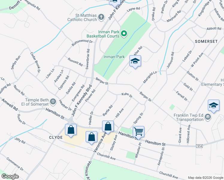 map of restaurants, bars, coffee shops, grocery stores, and more near 27 Kuhn Street in Franklin Township
