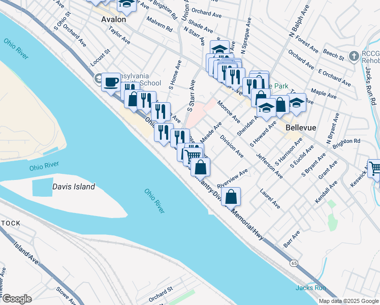 map of restaurants, bars, coffee shops, grocery stores, and more near 326 Riverview Avenue in Pittsburgh