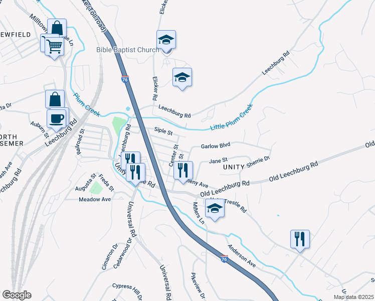 map of restaurants, bars, coffee shops, grocery stores, and more near 741 Garlow Boulevard in Pittsburgh