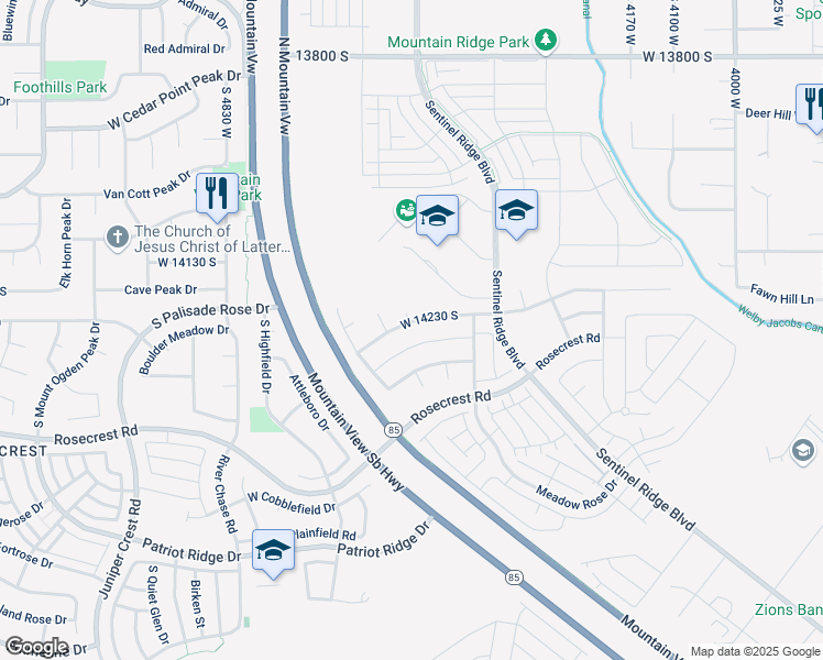 map of restaurants, bars, coffee shops, grocery stores, and more near 4537 Lower Meadow Drive in Herriman