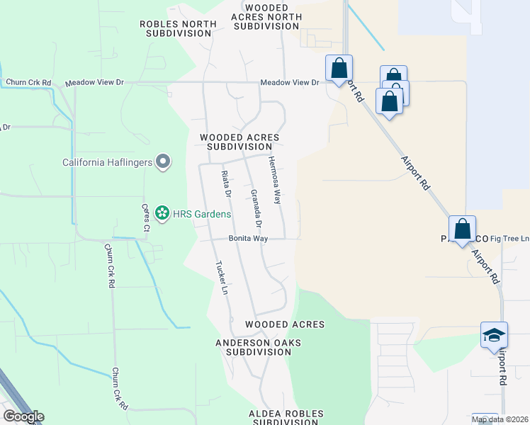 map of restaurants, bars, coffee shops, grocery stores, and more near 7046 Hermosa Way in Redding