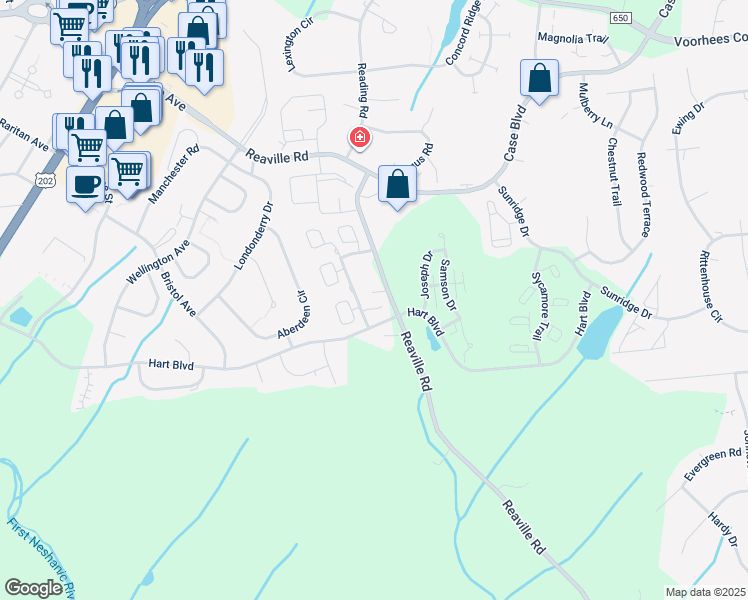 map of restaurants, bars, coffee shops, grocery stores, and more near 18 Indian Plantation Street in Flemington
