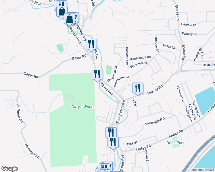 map of restaurants, bars, coffee shops, grocery stores, and more near 1121 Evergreen Road in Millvale
