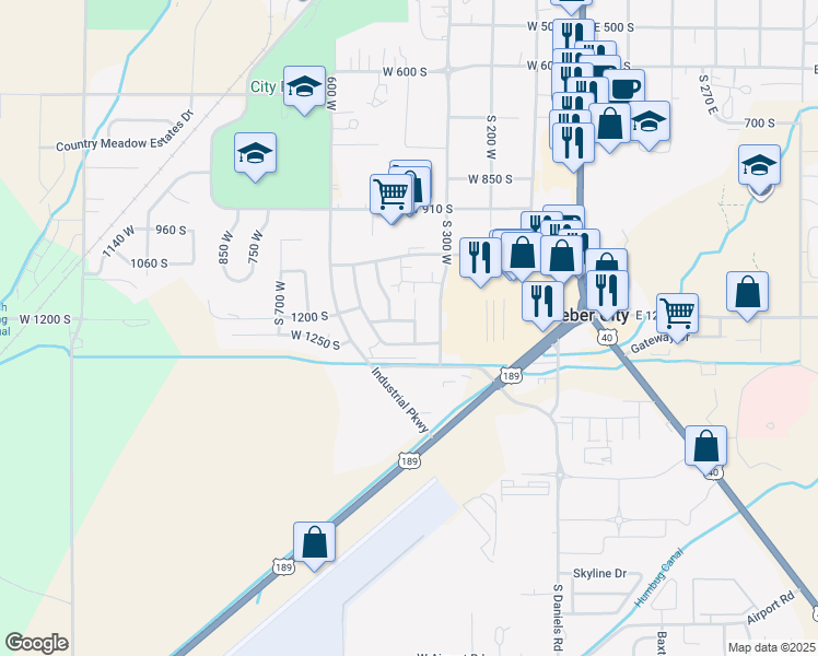 map of restaurants, bars, coffee shops, grocery stores, and more near 1227 South 380 West in Heber City
