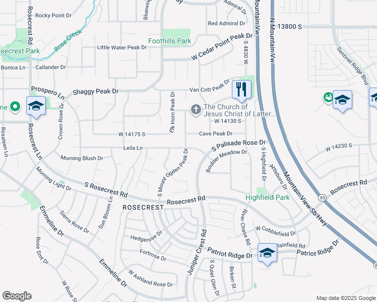 map of restaurants, bars, coffee shops, grocery stores, and more near 5033 Boulder Crest Drive in Herriman