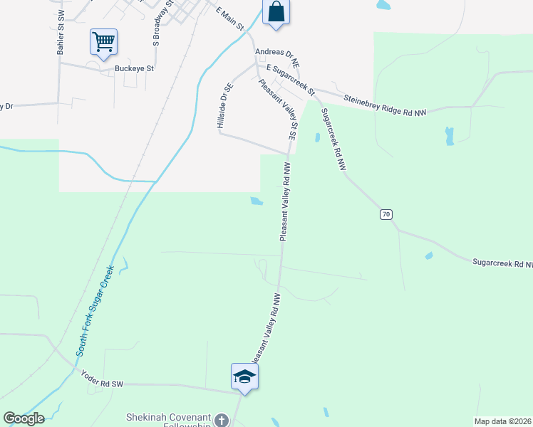 map of restaurants, bars, coffee shops, grocery stores, and more near 820 Pleasant Valley Road Northwest in Sugarcreek