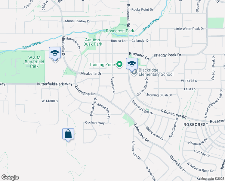 map of restaurants, bars, coffee shops, grocery stores, and more near 14238 Rosaleen Lane in Herriman