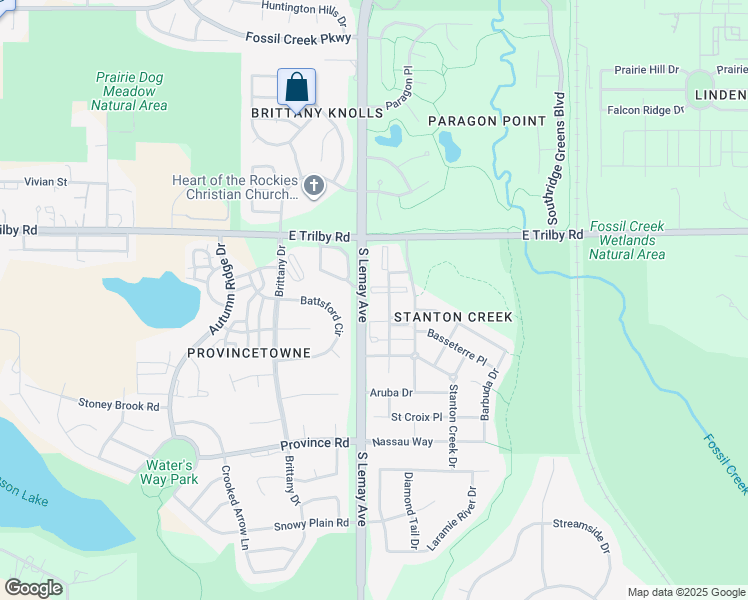 map of restaurants, bars, coffee shops, grocery stores, and more near 6715 Antigua Drive in Fort Collins