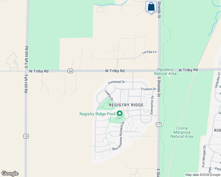 map of restaurants, bars, coffee shops, grocery stores, and more near 1409 Truxun Court in Fort Collins