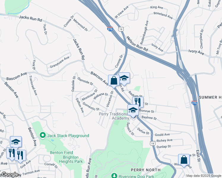 map of restaurants, bars, coffee shops, grocery stores, and more near 4101 Vinceton Street in Pittsburgh