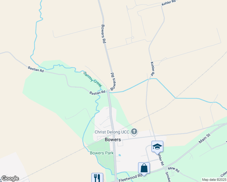 map of restaurants, bars, coffee shops, grocery stores, and more near 370 Bowers Road in Kutztown