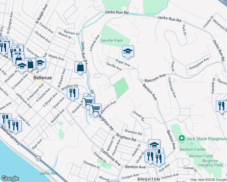 map of restaurants, bars, coffee shops, grocery stores, and more near 516 Bascom Avenue in Pittsburgh