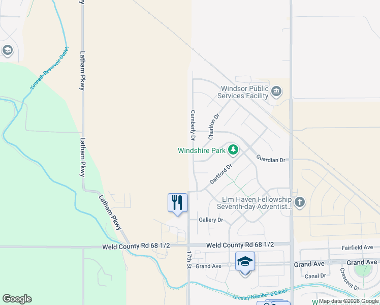 map of restaurants, bars, coffee shops, grocery stores, and more near 846 Camberly Court in Windsor