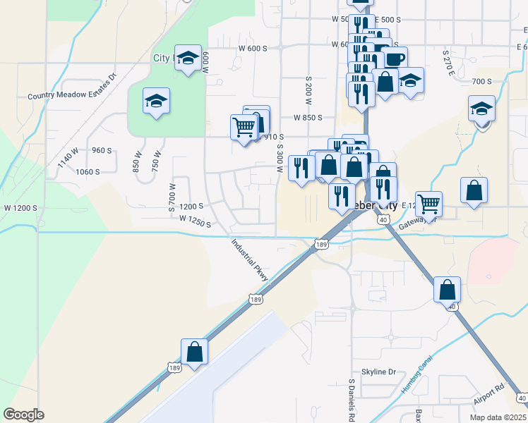 map of restaurants, bars, coffee shops, grocery stores, and more near 1227 South 380 West in Heber City