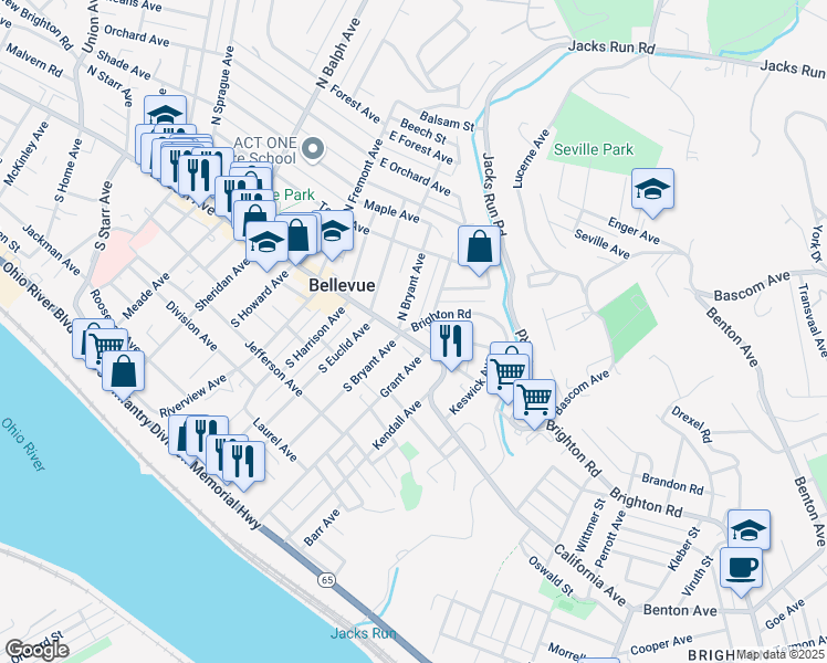 map of restaurants, bars, coffee shops, grocery stores, and more near 230 Lincoln Avenue in Bellevue