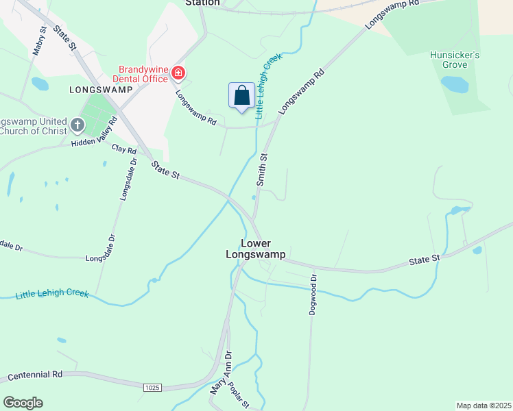map of restaurants, bars, coffee shops, grocery stores, and more near Smith Street in Alburtis