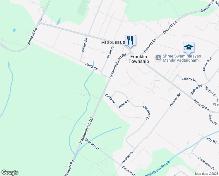 map of restaurants, bars, coffee shops, grocery stores, and more near 4 Buffa Drive in Franklin Township
