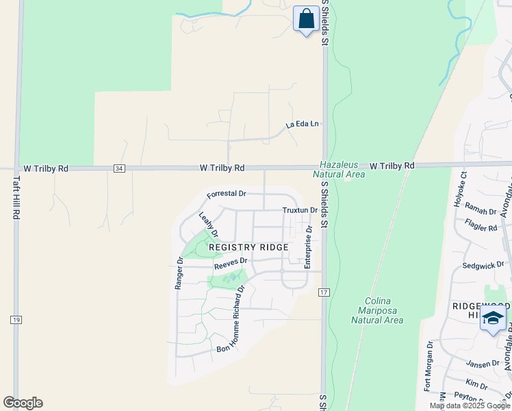 map of restaurants, bars, coffee shops, grocery stores, and more near 1308 Truxtun Drive in Fort Collins