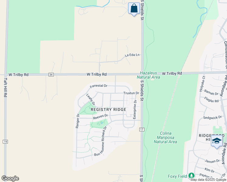 map of restaurants, bars, coffee shops, grocery stores, and more near 1308 Truxtun Drive in Fort Collins