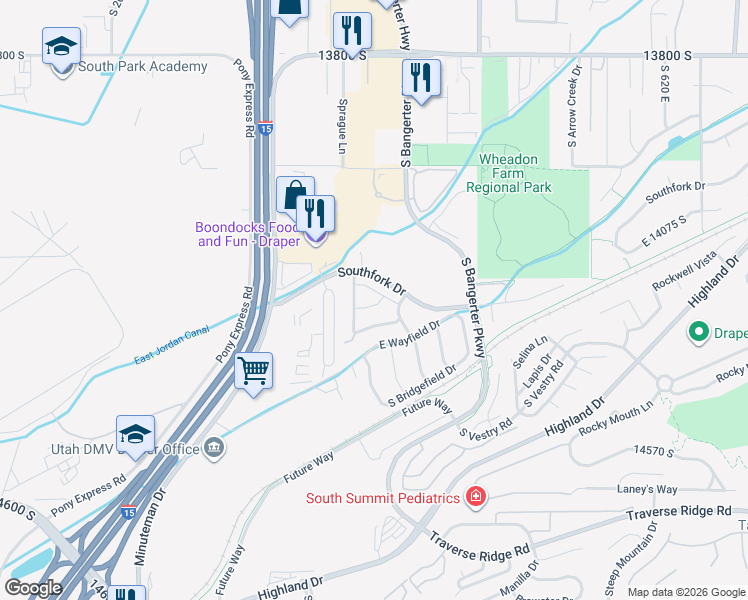 map of restaurants, bars, coffee shops, grocery stores, and more near 171 Irisfield Drive in Draper