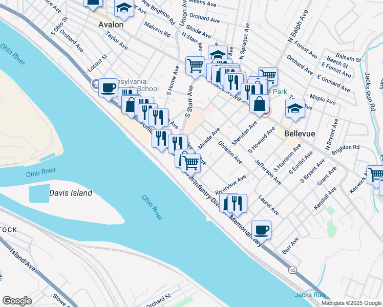 map of restaurants, bars, coffee shops, grocery stores, and more near 326 Riverview Avenue in Pittsburgh